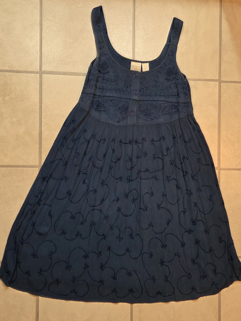 Vintage Moda International Blue Bohemian Style Dress -Embroidered Designs-sz M